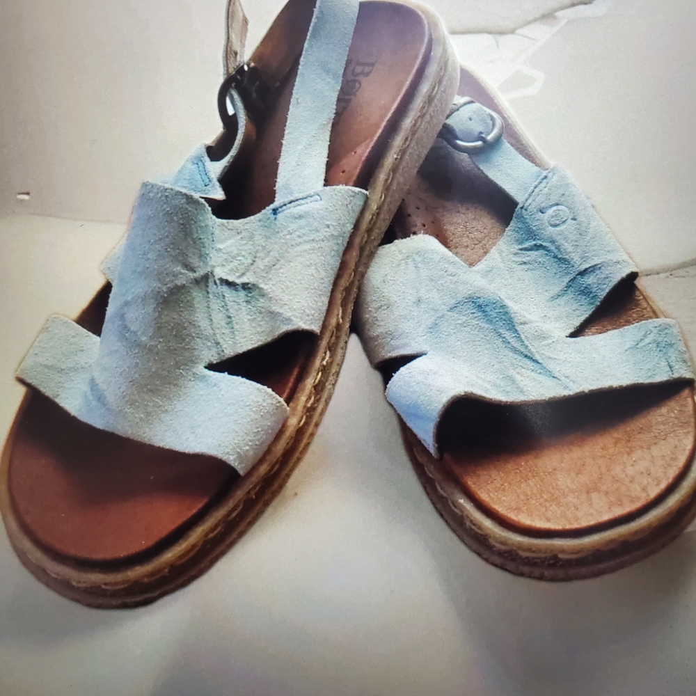 NWOB - BORN Carah Light Blue Suede Slingback Sandals